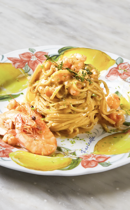 Linguine al pesto di pistacchi gamberi e lime